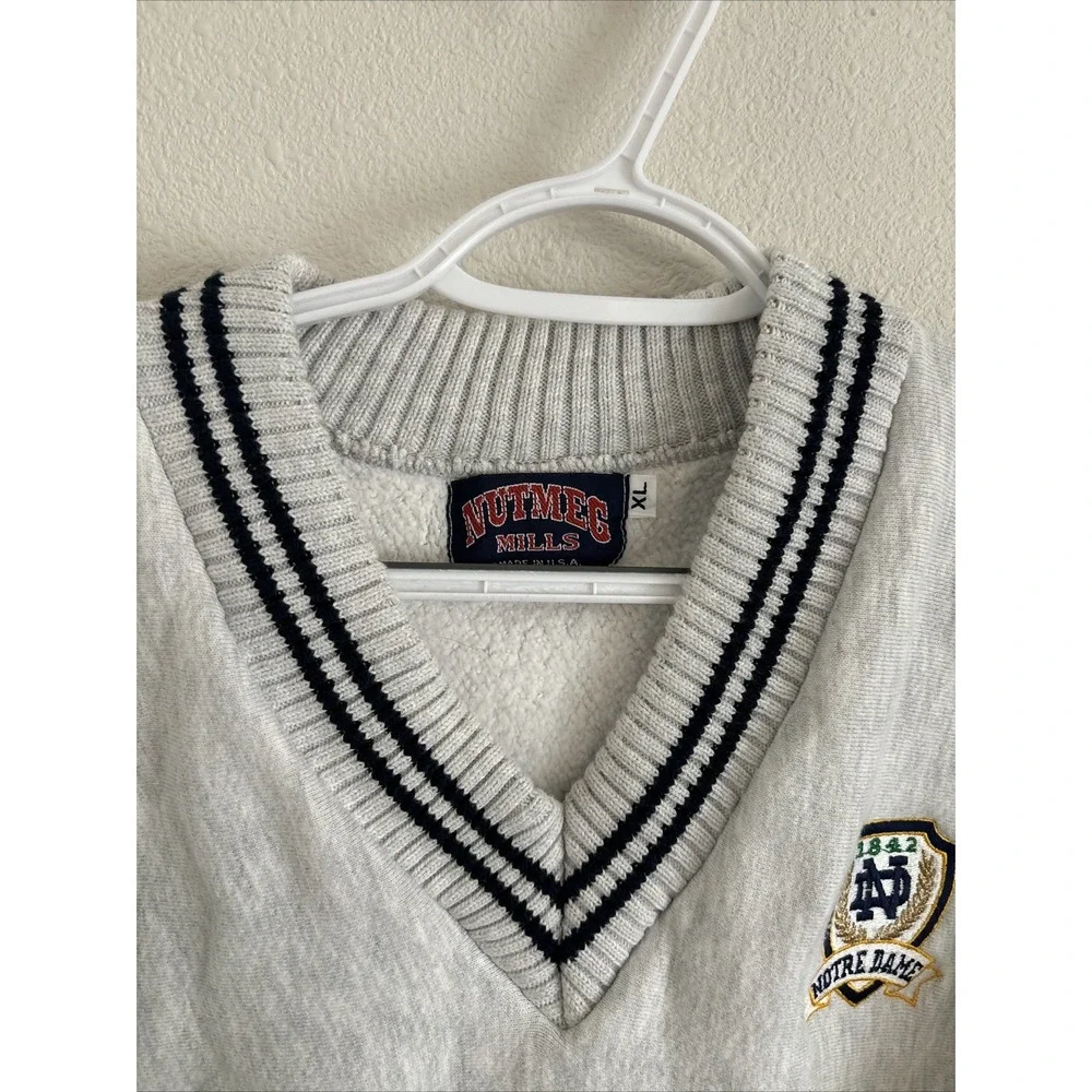 Vintage Nutmeg Notre Dame University V-Neck Sweater Coastal Preppy XL